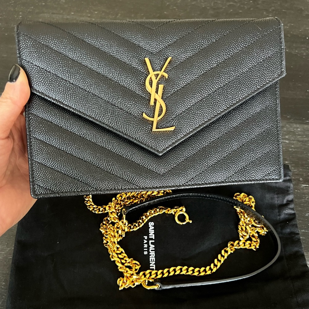 Authentic Ysl Small Wallet On Chain In Black And … - image 1